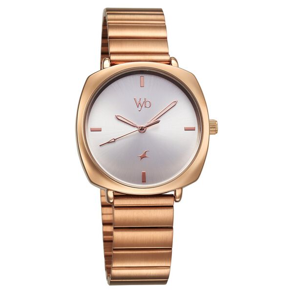 Fastrack Vyb Minimalist Quartz Analog Silver Dial Rose Gold Color Metal Strap Watch For Girls - image number 2