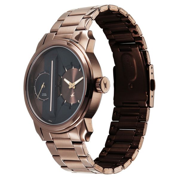 Fastrack Pulse IV Dual Time Analog Watch with Brown Dial & Brown Stainless Steel Strap For Guys - image number 2