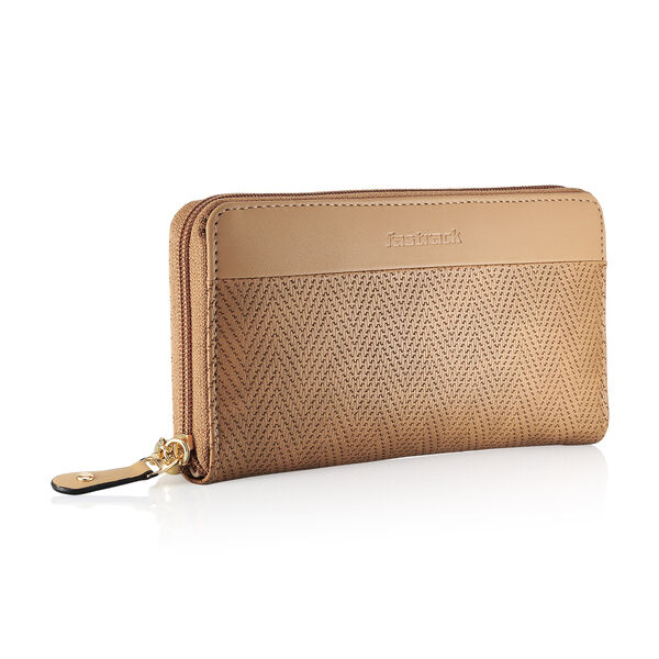 Fastrack Tan Textured Zip-around Wallet - image number 1