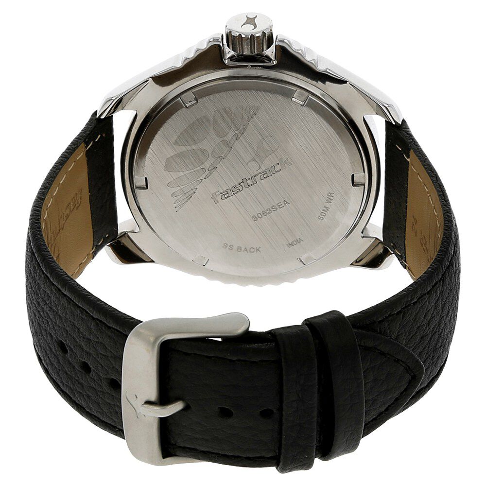 Fastrack Mean Machines Quartz Analog Black Dial Leather Strap
