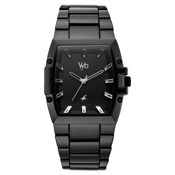 Vyb Challenger By Fastrack Quartz Analog Black Dial Black Metal Strap Watch For Guys - image number 0