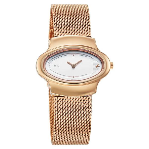Fastrack Pulse Quartz Analog White Dial Rose Gold Stainless Steel Strap Watch For Girls - image number 1