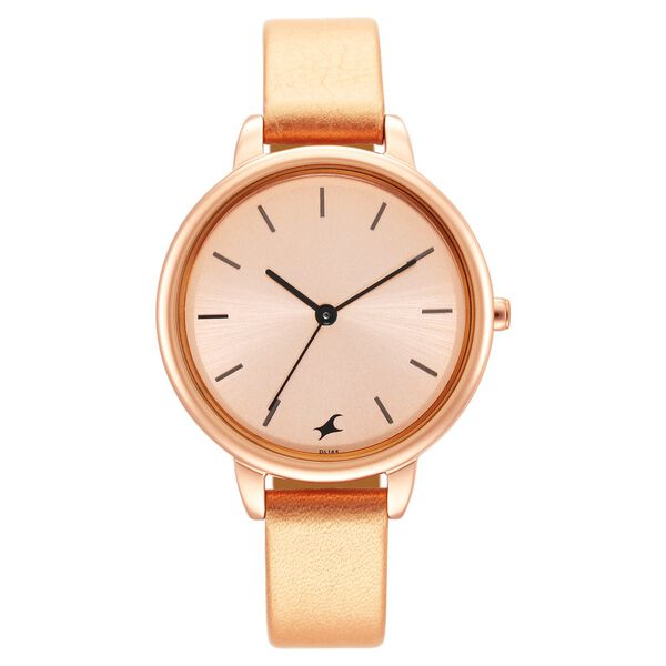 Fastrack Glitch Quartz Analog Rose Gold Dial Leather Strap Watch for Girls - image number 1