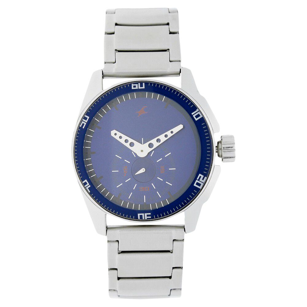Fastrack Quartz Analog Blue Dial Stainless Steel Strap Watch for Guys