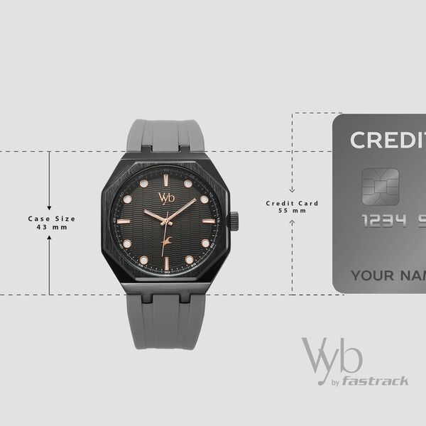 Vyb Rebel By Fastrack Quartz Analog Black Dial Grey Silicone Strap Watch For Guys - image number 3