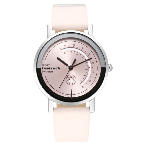 Fastrack Wear Your Look Quartz Analog with Day and Date Pink Dial Leather Strap Watch for Girls - image number 1