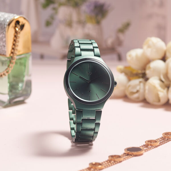 Fastrack Vyb Slayer Quartz Analog Green Dial Metal Strap Watch for Girls - image number 2