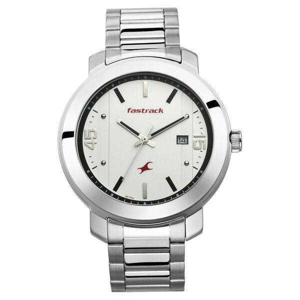 Fastrack Bare Basics Quartz Analog with Date White Dial Stainless Steel Strap Watch for Guys - image number 2