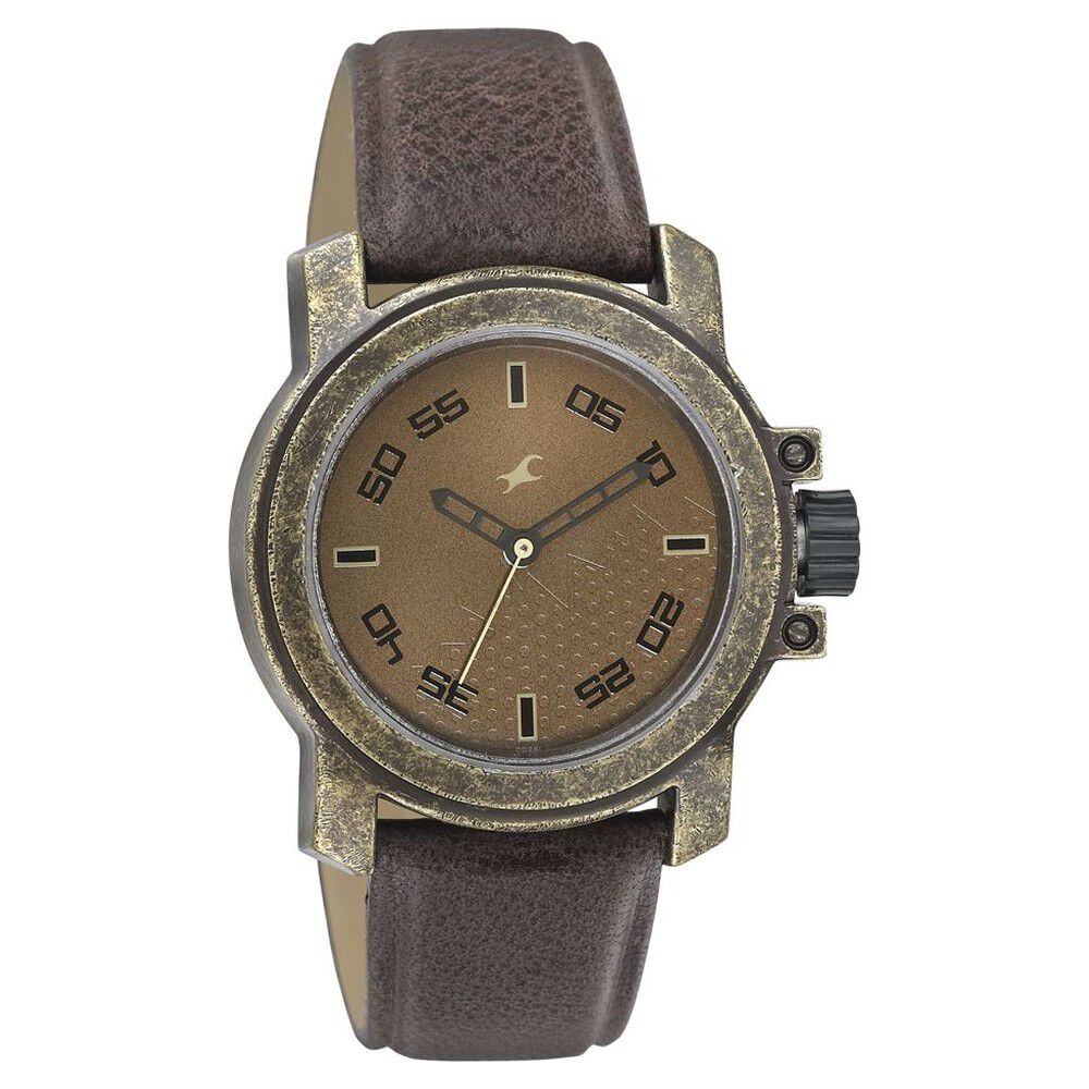 Buy Online Fastrack Quartz Analog Antique Dial Leather Strap Watch for Guys 3109kl01 Fastrack