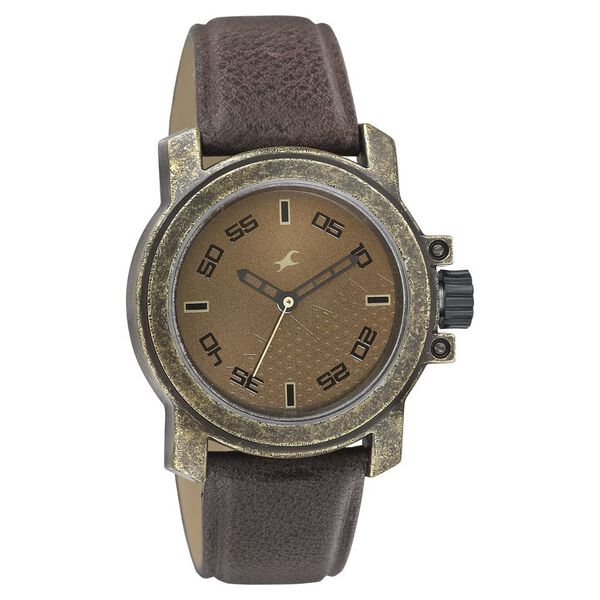 Fastrack Quartz Analog Antique Dial Leather Strap Watch for Guys - image number 0