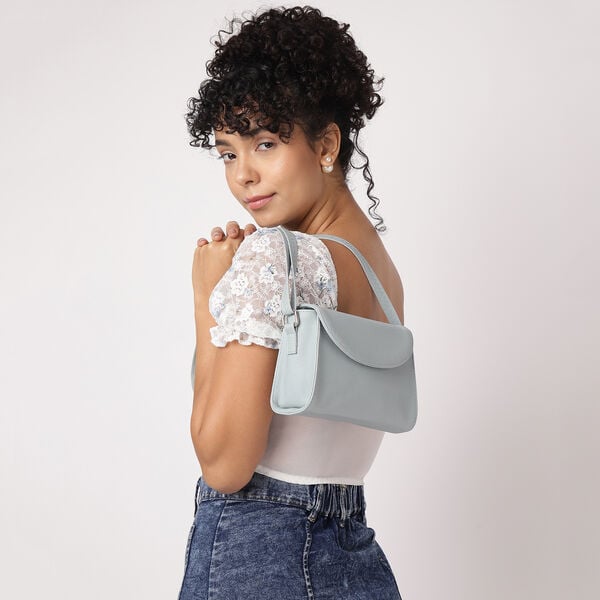 Fastrack Textured Sling Bag for Women | Chic Crossbody Bag for Girls, Ladies, Women | Spacious Bag with Slip Pocket Made of High-Quality Faux Leather (Powder Blue) - image number 7
