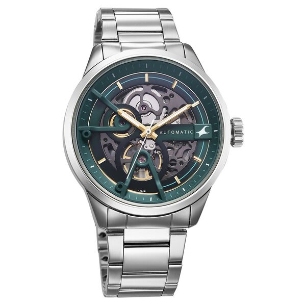 Fastrack Automatics Green Dial Silver Metal Strap Automatic Watch ForGuys - image number 1