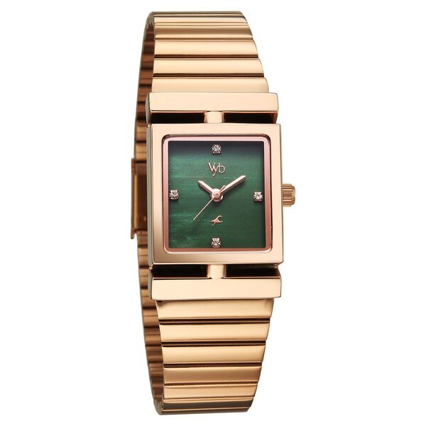 Vyb Showstopper By Fastrack Quartz Analog Green Dial Rose Gold Stainless Steel Strap Watch For Girls - image number 2