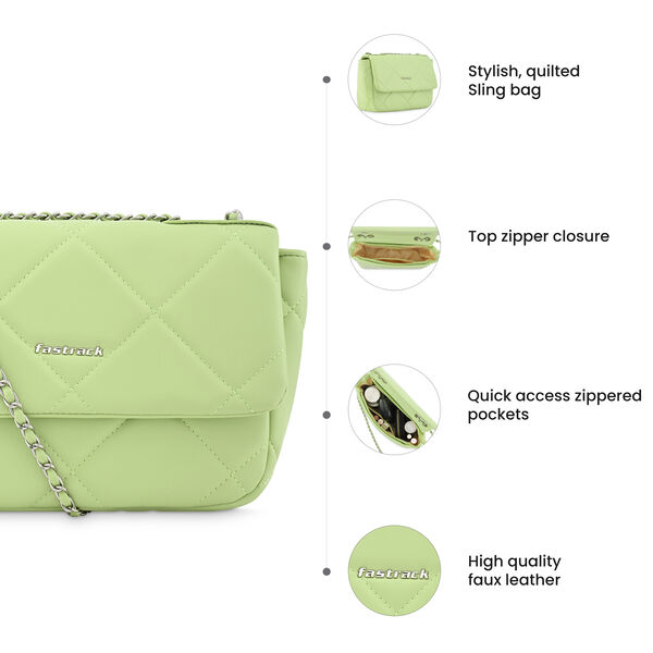 Fastrack Party Sling Bag with Chain Detailing in Cool Matcha Green - image number 8