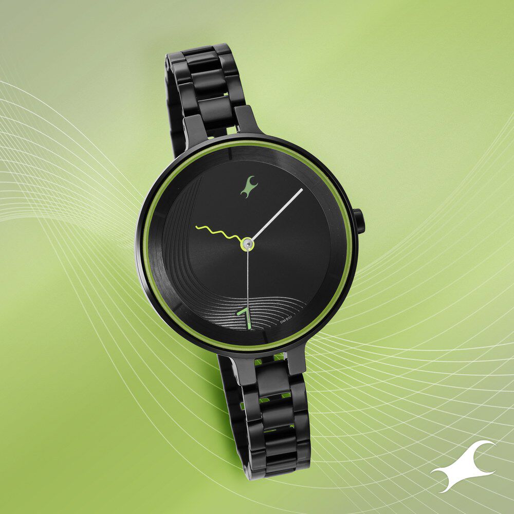 Buy Online Fastrack Stunners Quartz Analog Black Dial Metal Strap Watch for Girls ns6265nm01 Fastrack