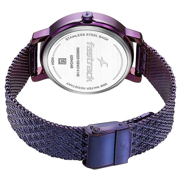 Fastrack Style Up Quartz Analog Purple Mother Of Pearl Dial Purple Stainless Steel Strap Watch For Girls - image number 4