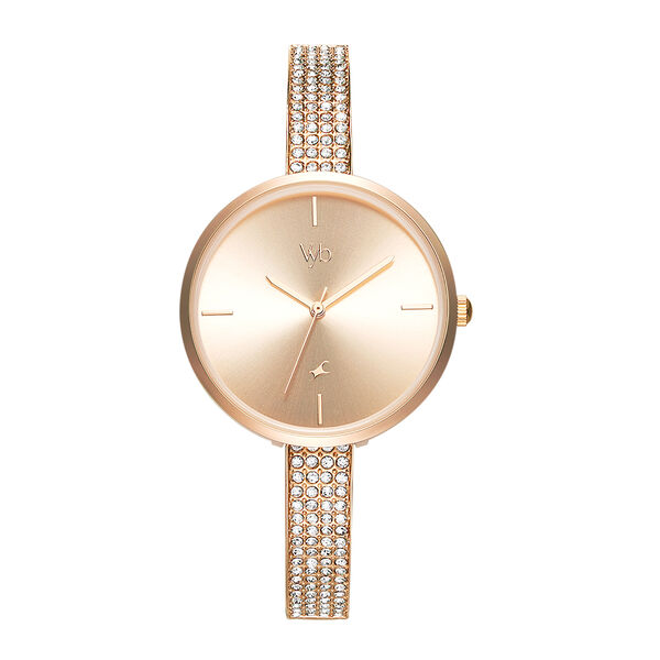 Fastrack Vyb Starlet Quartz Analog Rose Gold Dial Metal Strap Watch for Girls - image number 0