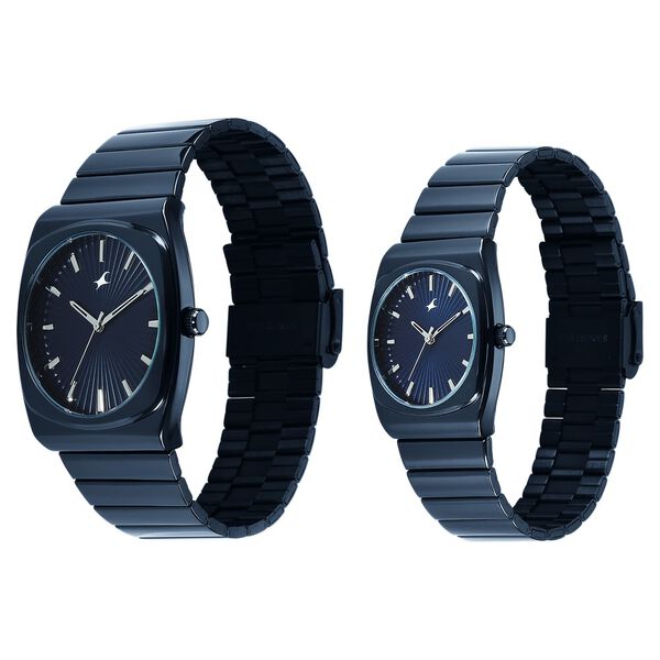 Fastrack Mixmatched Quartz Analog Multicoloured Dial Two Toned Stainless Steel Strap Watch For Couple - image number 2