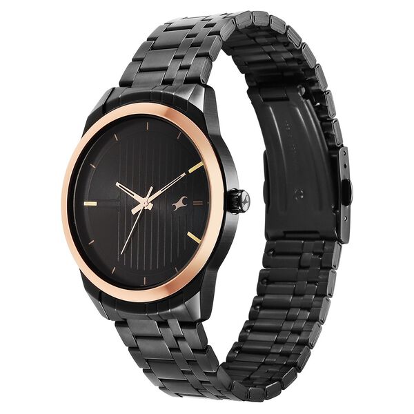 Fastrack Stunners Quartz Analog Black Dial Black Stainless Steel Strap Watch For Guys - image number 2