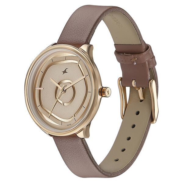 Fastrack Stunners Multifunction Rose Gold Dial Brown Leather Strap Watch For Girls - image number 2