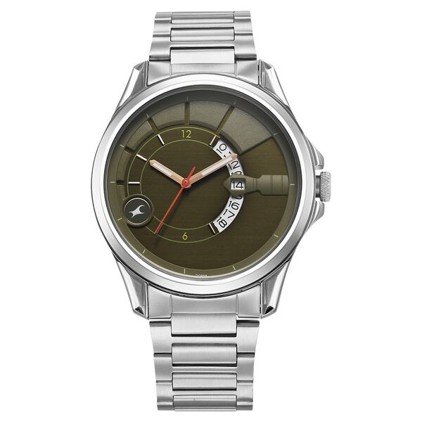 Fastrack Groove Quartz Analog with Date Green Dial Silver Stainless Steel Strap Watch For Guys - image number 1