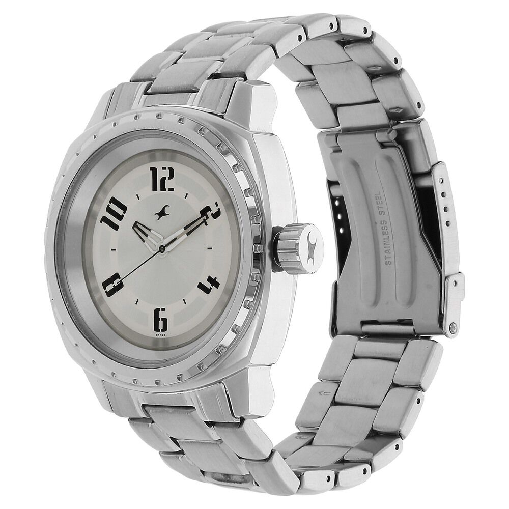 Fastrack Quartz Analog White Dial Stainless Steel Strap Watch for Guys