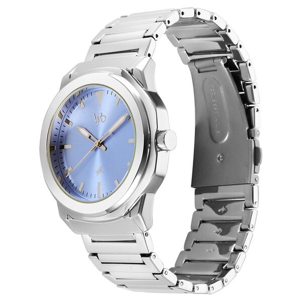 Fastrack Vyb Quest Quartz Analog Blue Dial Silver Color Metal Strap Watch For Guys - image number 3