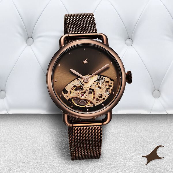 Fastrack Automatics Brown Dial Stainless Steel Strap Watch for Girls - image number 3