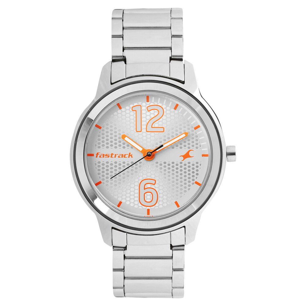 Buy Online Fastrack Loopholes Quartz Analog White Dial Stainless Steel Strap Watch for Girls nm6169sm01 Fastrack