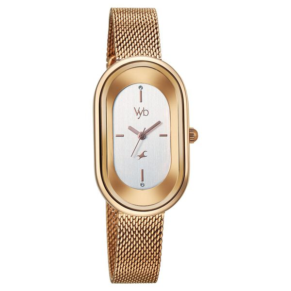 Vyb Mirage By Fastrack Quartz Analog Silver Dial Rose Gold Stainless Steel Strap Watch For Girls - image number 2