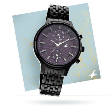 Fastrack Ruffles Quartz Multifunction Purple Dial Stainless Steel Strap Watch for Girls