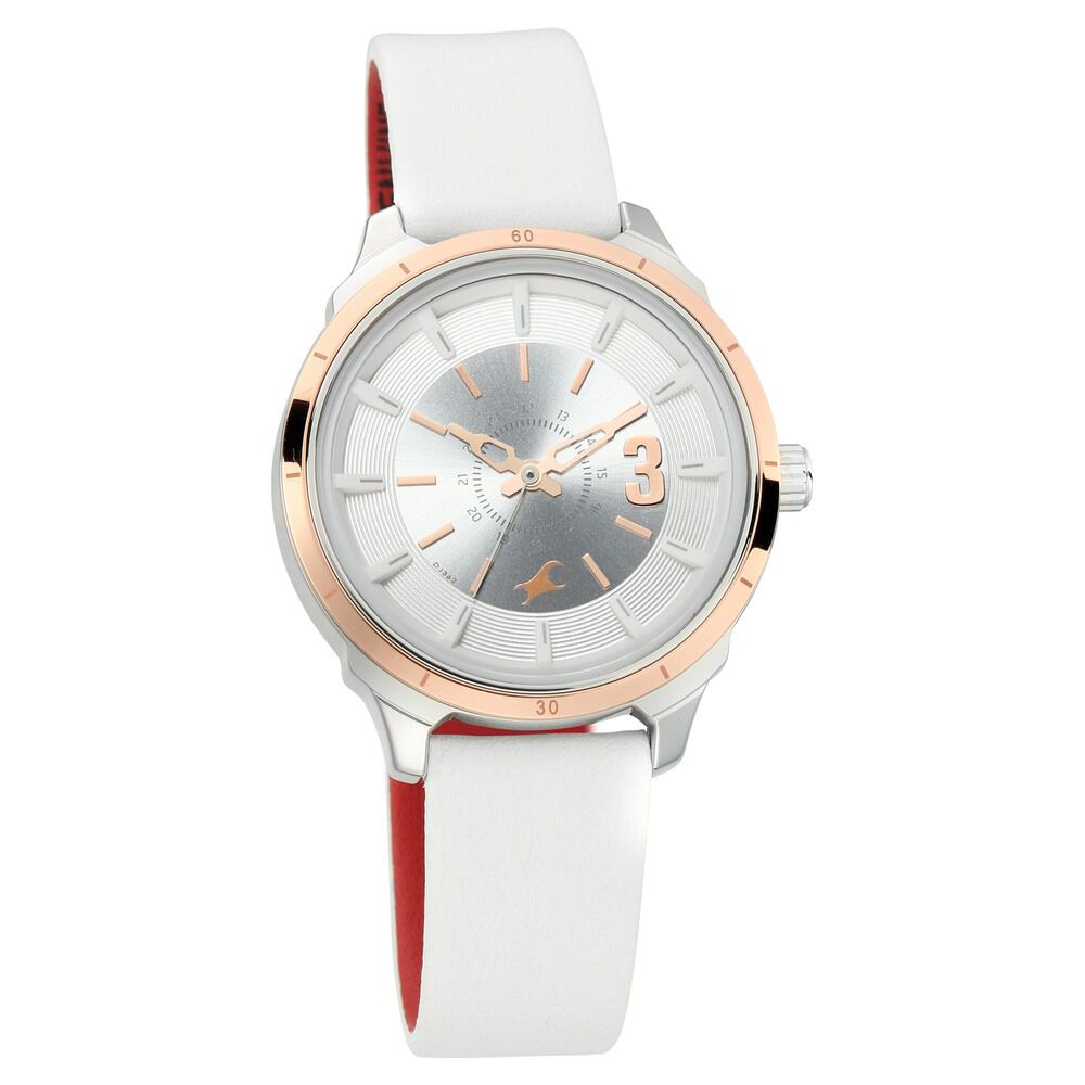 Fastrack All Nighters Quartz Analog White Dial Leather Strap Watch