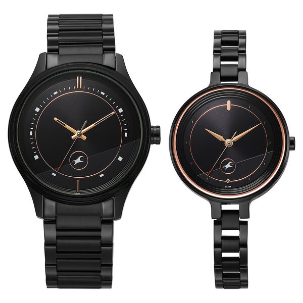 Fastrack Mixmatched Quartz Analog Black Dial Black Stainless Steel Strap Watch For Couple - image number 0