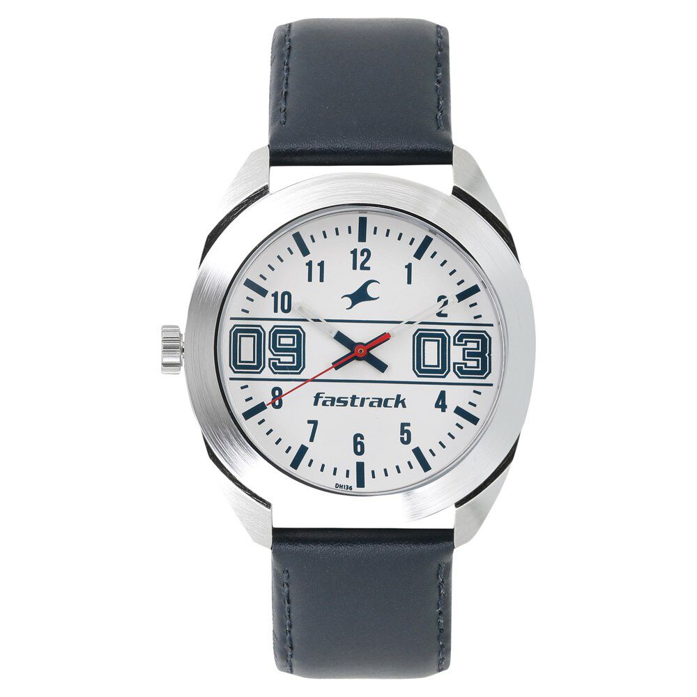 Fastrack Varsity Quartz Analog White Dial Leather Strap Watch for Guys