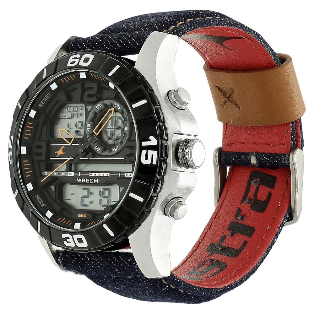 Buy Online Fastrack Denim Quartz Analog Digital Black Dial Denim Strap Watch for Guys np38035sl06 Fastrack