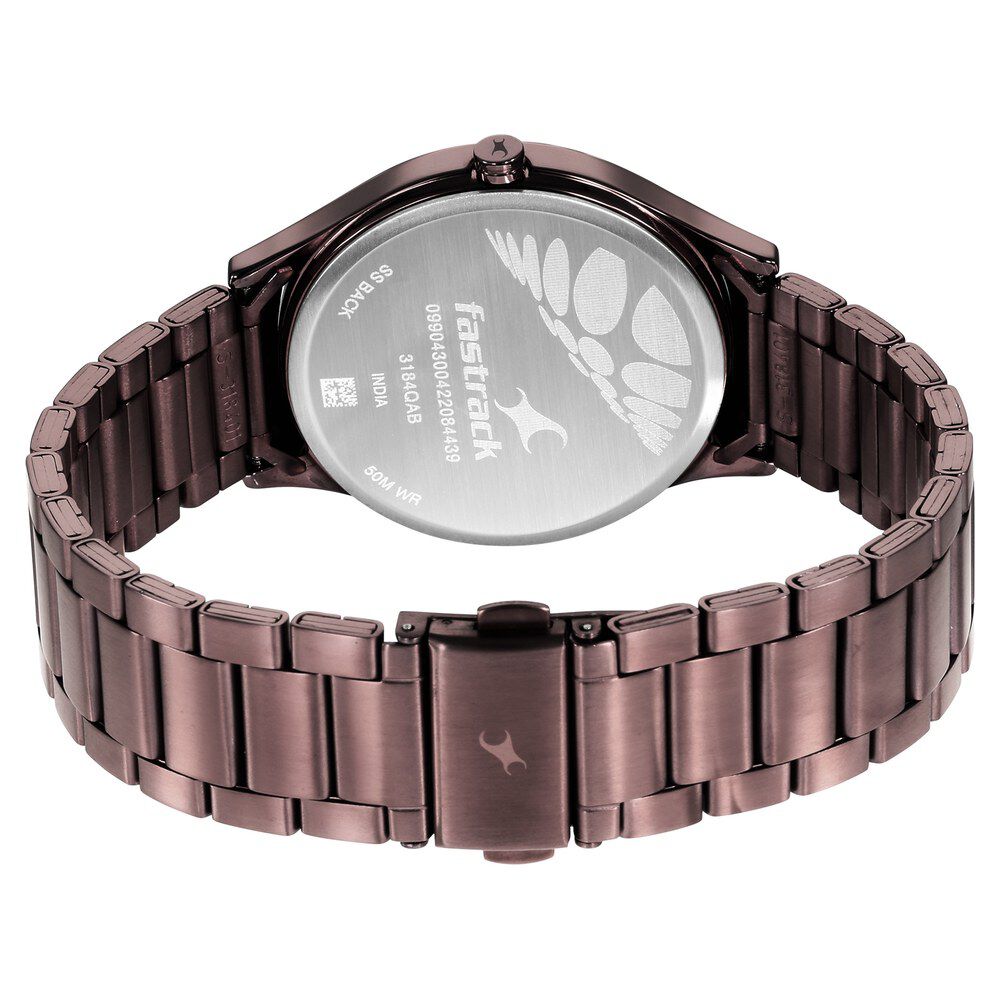 Buy Online Fastrack Style Up Quartz Analog Brown Dial Stainless Steel Strap Watch for Guys ns3184qm02 Fastrack