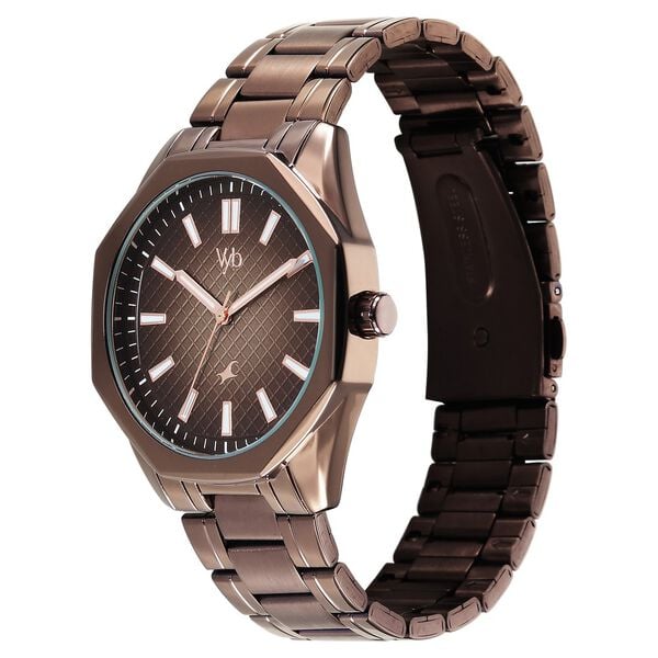 Vyb Quest By Fastrack Quartz Analog Brown Dial Brown Metal Strap Watch For Guys - image number 2