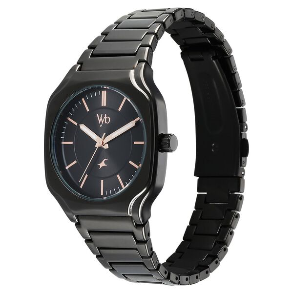 Vyb Maverick By Fastrack Quartz Analog Black Dial Metal Strap Watch For Guys - image number 3