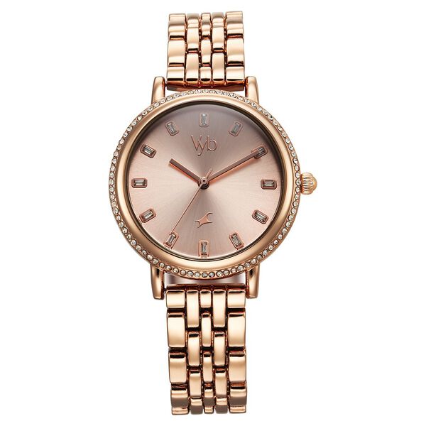 Fastrack Vyb Enigma Quartz Analog Rose Gold Dial Rose Gold Metal Strap Watch For Women - image number 0