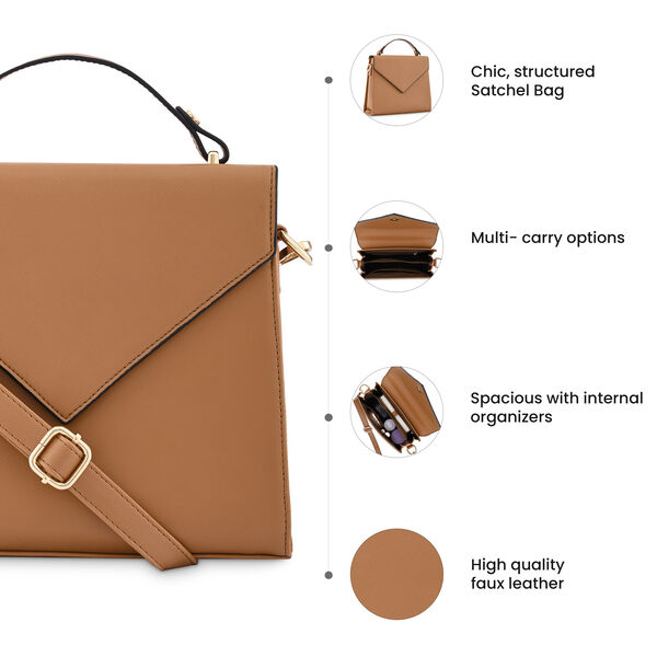 Fastrack Tan Structured Satchel Bag for Women - image number 8