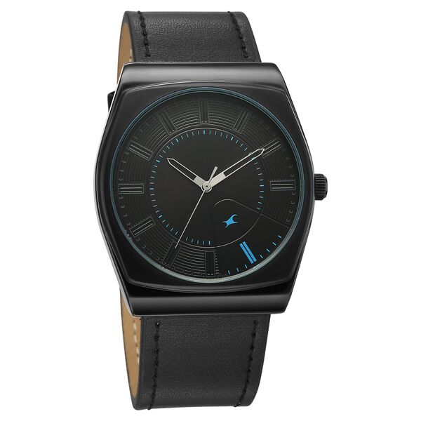 Fastrack Stunners Quartz Analog Black Dial Black Leather Strap Watch For Guys - image number 1