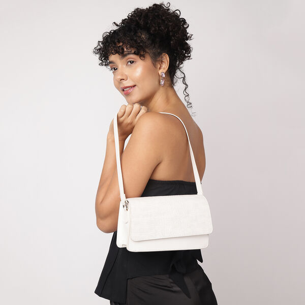 Fastrack Structured Shoulder Bag for Women | Trendy Shoulder Bag for Girls, Ladies, Women | Chic Textured Bag Made of High Quality Faux Leather (White) - image number 7