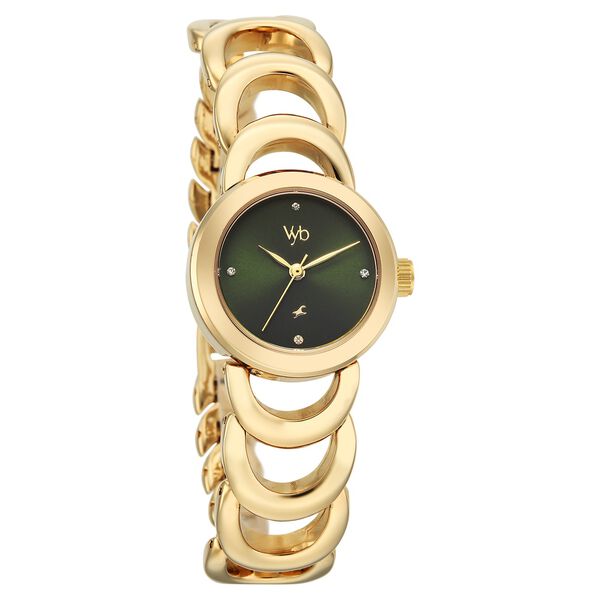 Vyb Bliss By Fastrack Quartz Analog Green Dial Golden Metal Strap Watch For Girls - image number 1