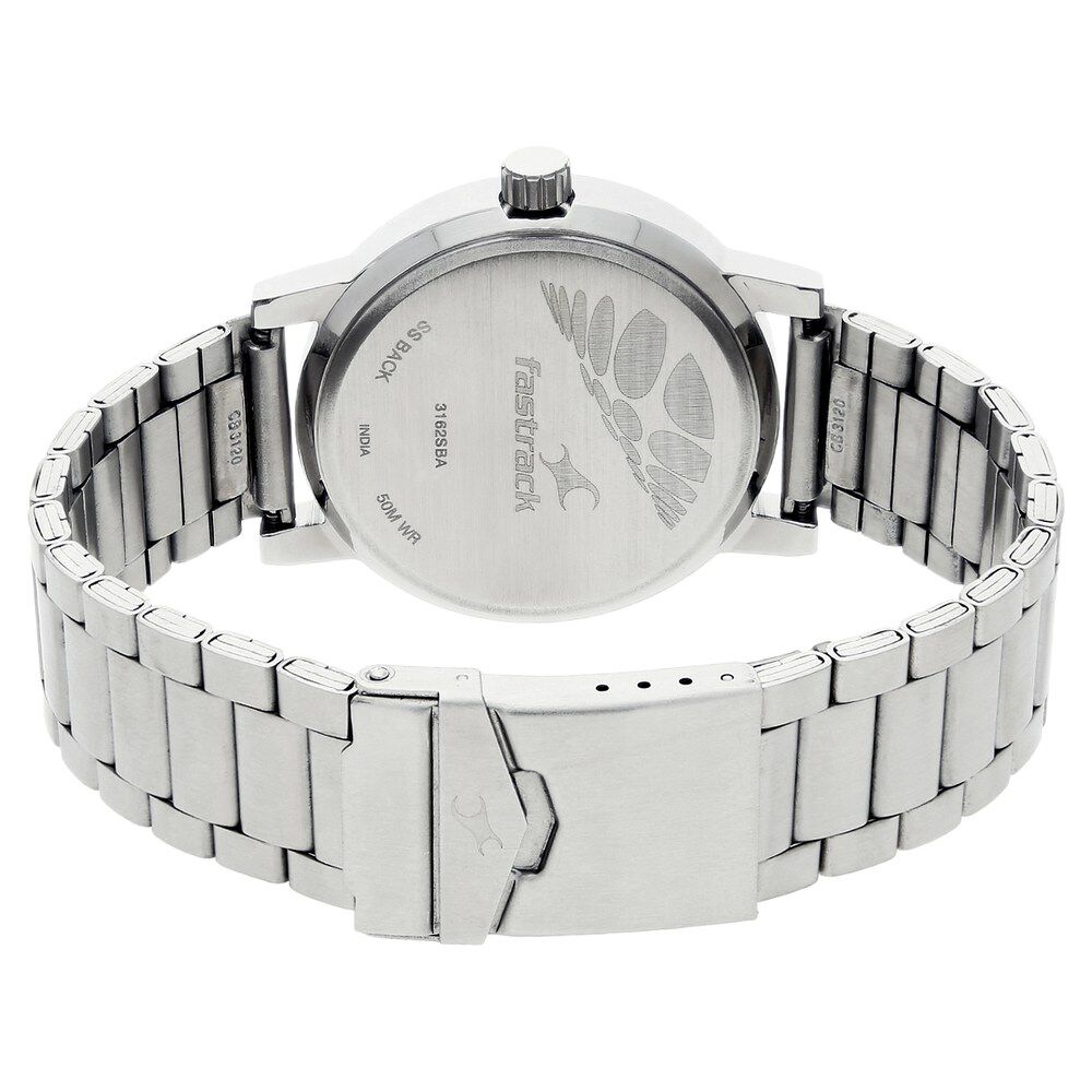 Fastrack Bare Basics Quartz Analog Beige Dial Stainless Steel Strap Watch for Guys