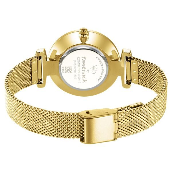 Fastrack Vyb Classique Quartz Analog Green Dial Golden Metal Strap Watch For Women - image number 4