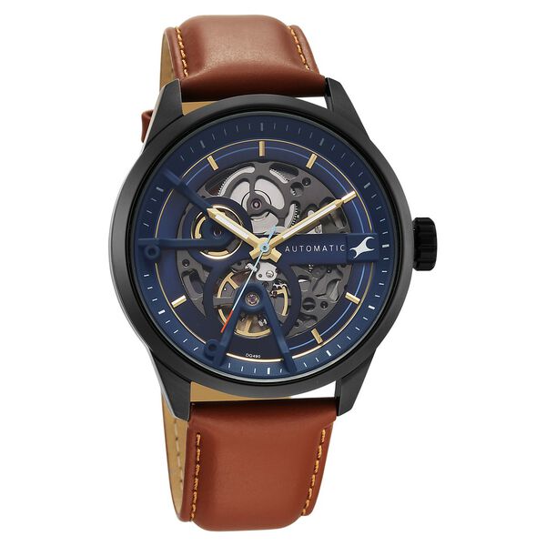 Fastrack Automatics Blue Dial Tan Leather Strap Automatic Watch ForGuys - image number 1