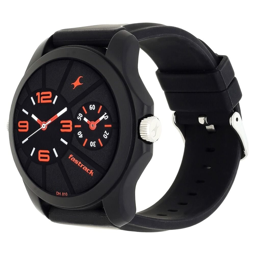 Buy Online Fastrack Quartz Analog Black Dial Silicone Strap Watch for Guys nr38042pp01 Fastrack
