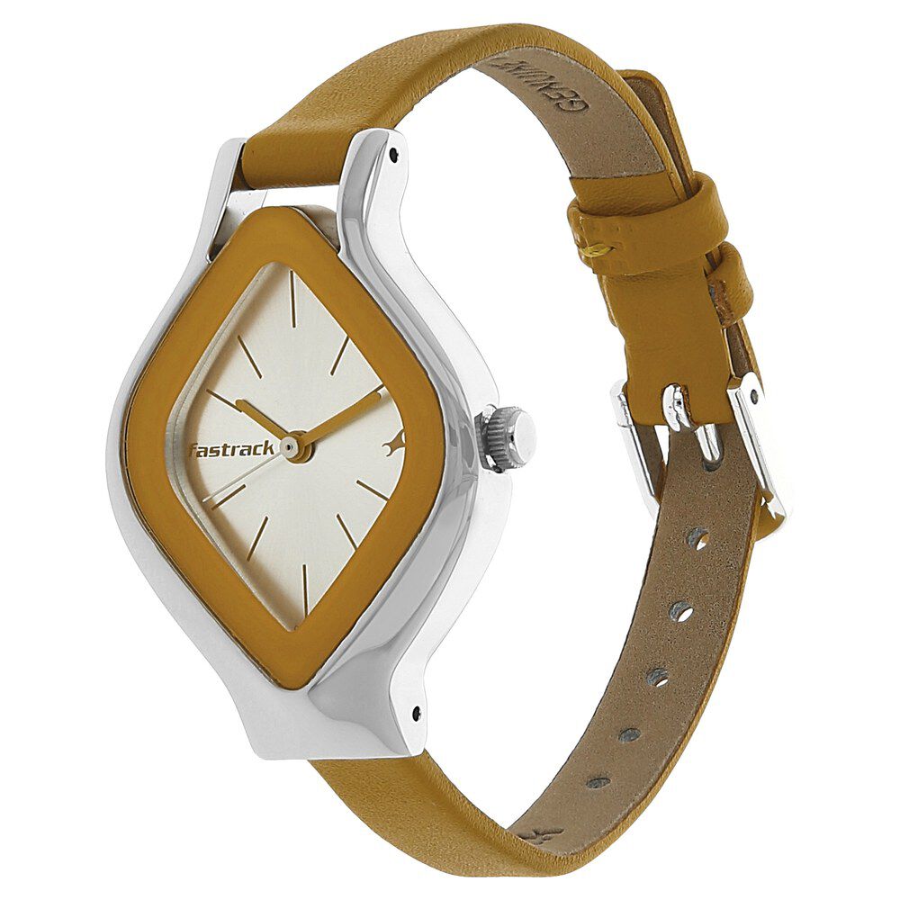 Buy Online Fastrack Quartz Analog Silver Dial Leather Strap Watch for Girls nl6109sl01 Fastrack
