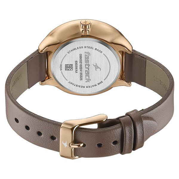 Fastrack Stunners Multifunction Rose Gold Dial Brown Leather Strap Watch For Girls - image number 4
