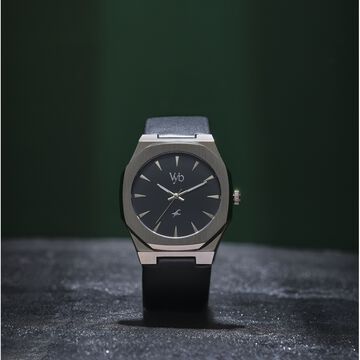 Fastrack Vyb Challenger Quartz Analog Black Dial Black Color Leather Strap Watch For Guys